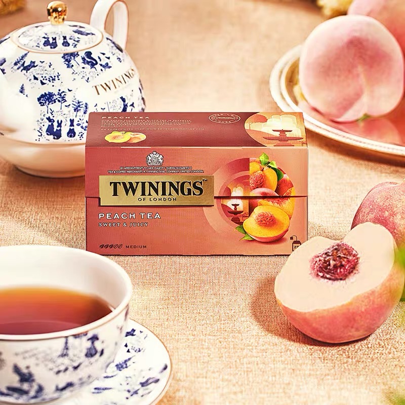 twinings川宁果茶水蜜桃果香红茶25片装原装进口水果味袋泡茶包