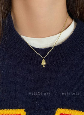 圣诞氛围感精致圣诞树吊坠项链女轻奢小众设计感秋冬毛衣链配饰