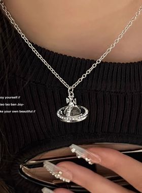 银色锁骨链闪钻小众个性星球