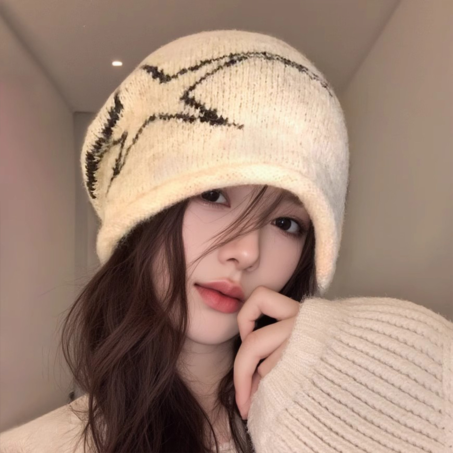 美式复古卷边针织堆堆帽大头围显脸小冷帽女款2025新款百搭毛线帽,淘宝优惠券,粉丝福利购,淘宝优惠卷