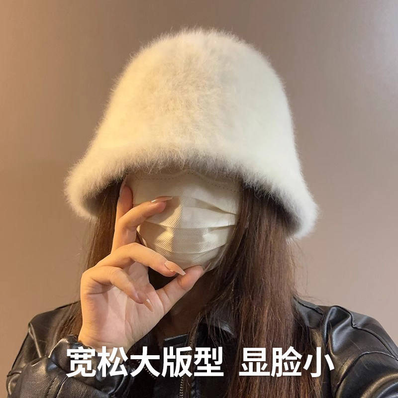 毛绒真兔毛渔夫帽子女秋冬韩系氛围感水桶帽大头围保暖盆帽显脸小,淘宝优惠券,粉丝福利购,淘宝优惠卷
