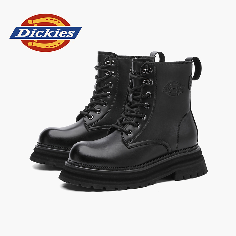 Dickies马丁靴男款2024秋冬新款情侣皮靴厚底增高靴子软皮工装靴