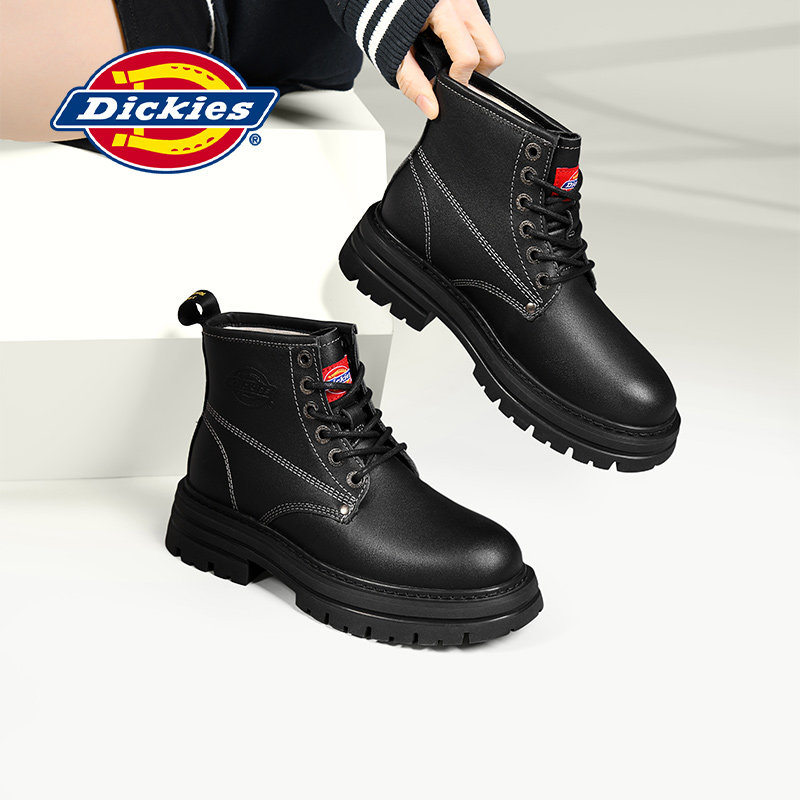 Dickies马丁靴女2024年冬季潮流短靴女黑色皮靴防滑软皮工装靴女,淘宝优惠券,粉丝福利购,淘宝优惠卷