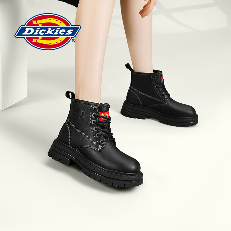Dickies马丁靴女2024年冬季潮流短靴女黑色皮靴防滑软皮工装靴女,淘宝优惠券,粉丝福利购,淘宝优惠卷