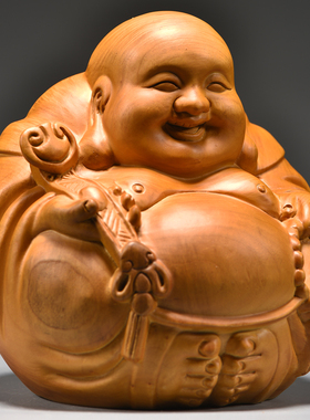 木雕弥勒佛像摆件实木笑佛装饰