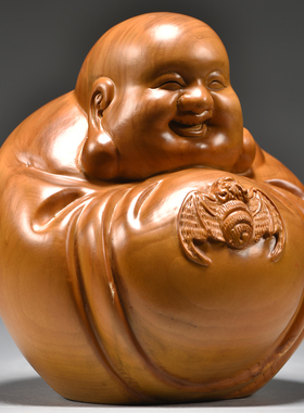 木雕弥勒佛像摆件实木新中式笑佛