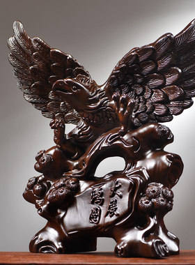 木雕老鹰摆件实木大展宏图装饰