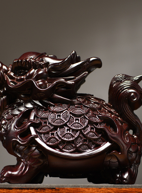 黑檀木雕龙龟摆件实木金钱龟装饰