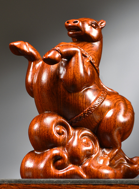 花梨木雕马摆件新中式生肖装饰品