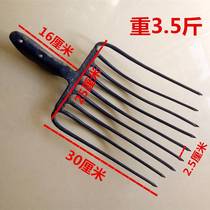 Solid Nine Teeth Fork Full Steel Turn Ground Plus Coarse Reinforced Steel Manure Fork Agricultural Pebble Fork Nine Stock Fork Grass Fork Steel Fork Iron Fork