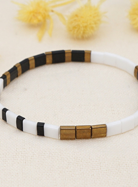 MLGM小众ins风黑白tila珠简约手链细款手串个性闺蜜手链叠戴手串