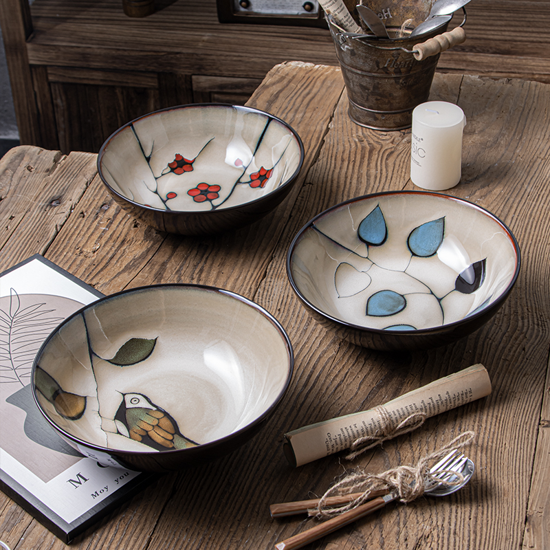 欧式陶瓷吃面碗家用拉面碗高颜值泡面碗好看的沙拉碗釉下彩汤面碗-图1