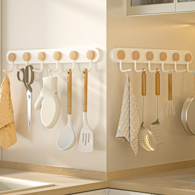 Punchless hook sticky hook kitchen bathroom traceless hook iron single-row wall coat hook sorting storage rack