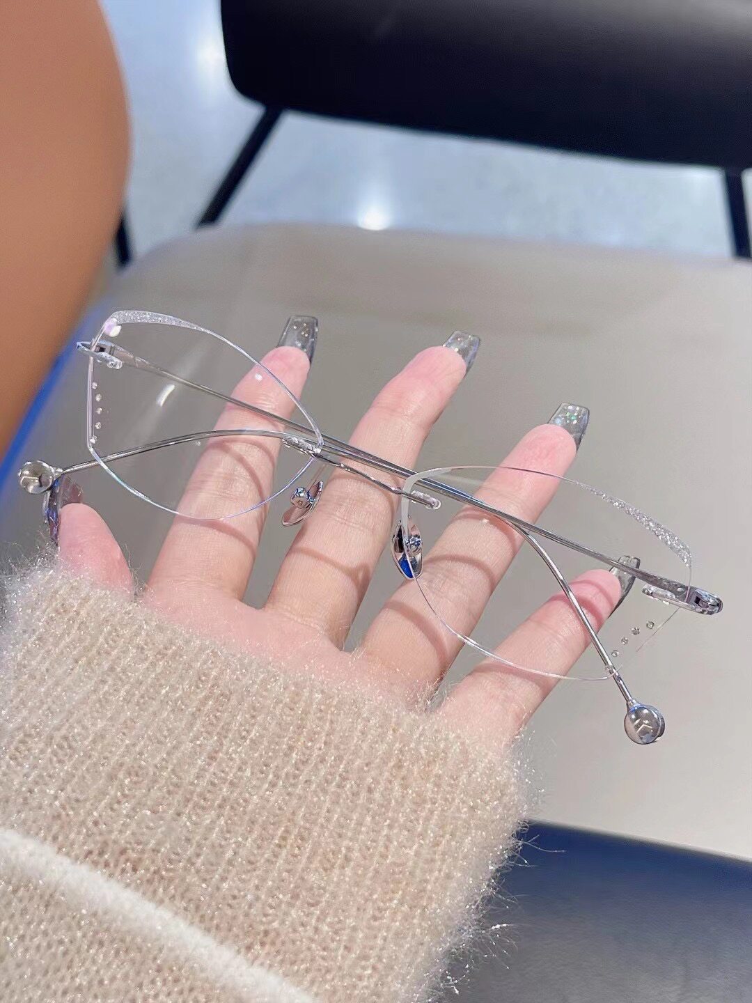 无框钻石切边女款时尚气质平光防蓝光高度数国风时尚定制成品眼镜,淘宝优惠券,粉丝福利购,淘宝优惠卷