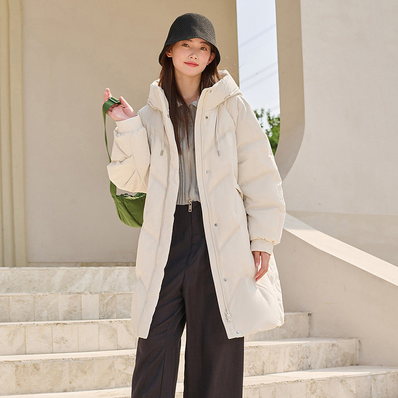 坦博尔羽绒服冬季女中长款宽松连帽时尚休闲运动好看百搭通勤外套