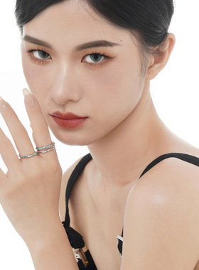 earsS925银珐琅戒指不掉色高级感滴釉食指戒女小众冷谈风指环饰品