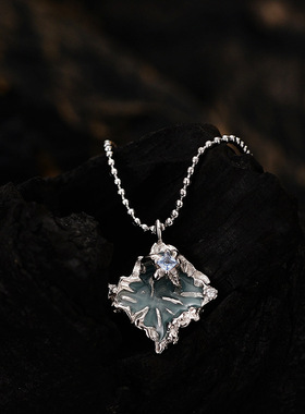 ears原创S925纯银不规则镶钻褶皱项链女短圆珠滴釉锁骨链国风颈链