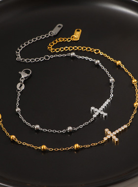 简约风几何型十字架镶钻钛钢手链新品高级感复古精致手环不掉色