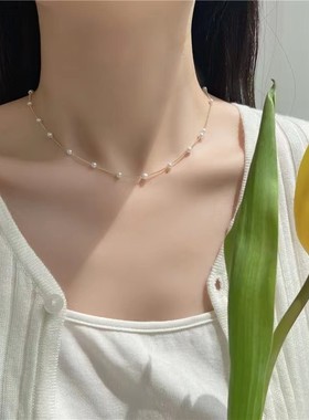 法式简约气质风满天星小珍珠锁骨链新款小众设计感毛衣链颈链