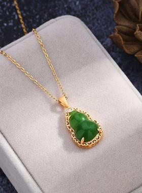 新中式和田玉葫芦吊坠碧玉髓项链女生锁骨链民族风时尚个性饰品