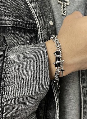 星体缠绕黑钻手链男钛钢