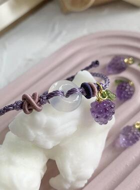多肉紫提  原创14K仿天然白玉髓和田玉翡翠手绳手链粉水晶葡萄女