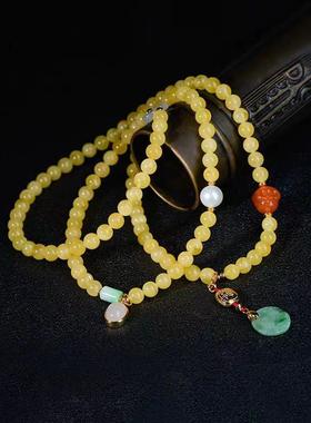 古风仿天然琥珀蜜蜡翡翠手串女绕指柔多圈层手链项链招财转运配饰