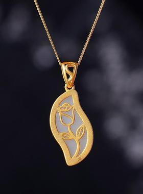 白玉随形925银沙金厚金色质感复古简约宫廷古风豌豆花生吊坠项链