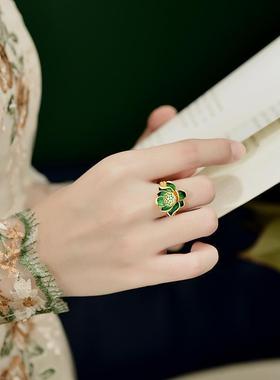 中国风珐琅荷花胸针项链戒指耳环女古风汉服西装气质毛衣外套装饰