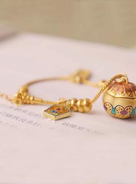 古法金色珐琅彩香囊球手链嘎乌盒随身佩戴香丸可打开精油扩香手环