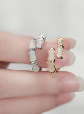 步步高竹节戒指女时尚个性高级感猫眼石开口戒轻奢网红食指指环高