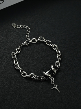 星体缠绕黑钻钛钢手链男