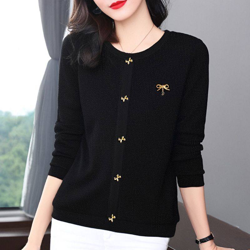 春季新款时尚洋气黑色长袖t恤女小香风上衣大码宽松内搭打底衫,淘宝优惠券,粉丝福利购,淘宝优惠卷