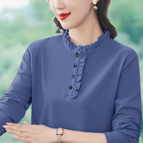 纯棉长袖t恤女秋冬装2024新款秋季显瘦洋气减龄中年妈妈装上衣女 - 图1