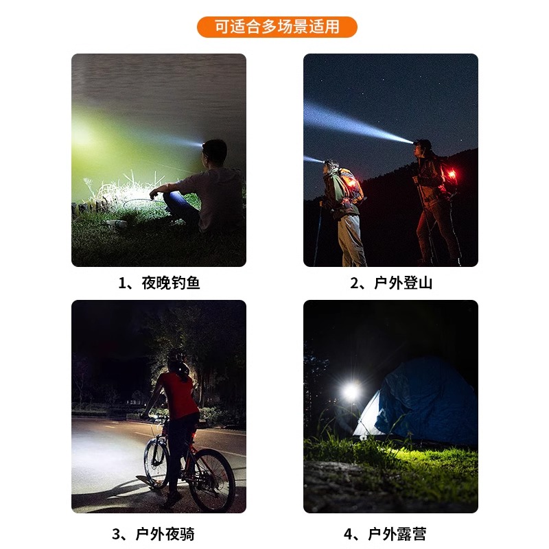 得旭头灯充电超亮强光超长续航头戴式手电筒夜钓鱼矿灯轻便迷你小