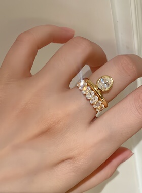 轻奢满钻椭圆钻石戒指女