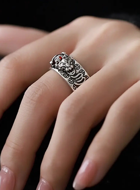 禅壹红财神貔貅戒指男女心经复古时尚百搭戒貔貅开口指环可调节