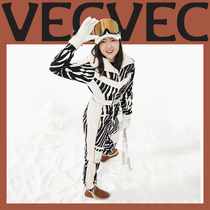 VECVEC Single Double Board Ski Suit Womens Conjoined Warm Windproof Waterproof Elastic Professional Stripes Loose Ski Suit