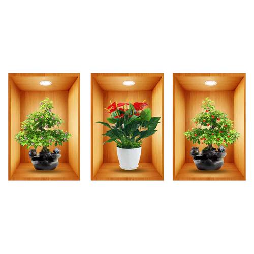 新款3D立体效果盆栽贴画客厅三联装饰画出租屋过道楼梯墙面自粘画 - 图3