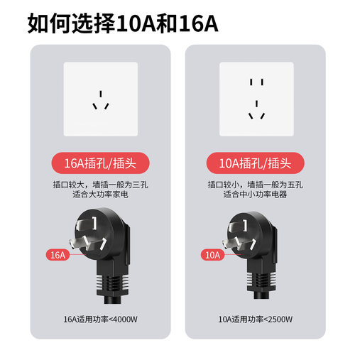 16a转10A电热水器专用漏保插座一体明装空调漏电保护转换插头插排 - 图3