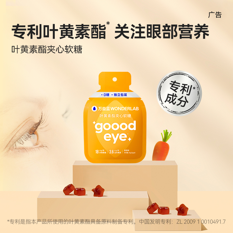 万益蓝WonderLab叶黄素酯软糖GABA夹心软糖含果汁大礼包6颗*10袋
