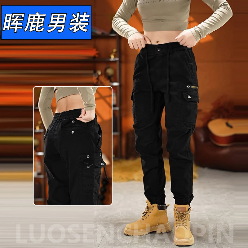秋冬加绒工装裤男士春秋新款休闲裤秋季帅气机车裤束脚战术男裤子 - 图1