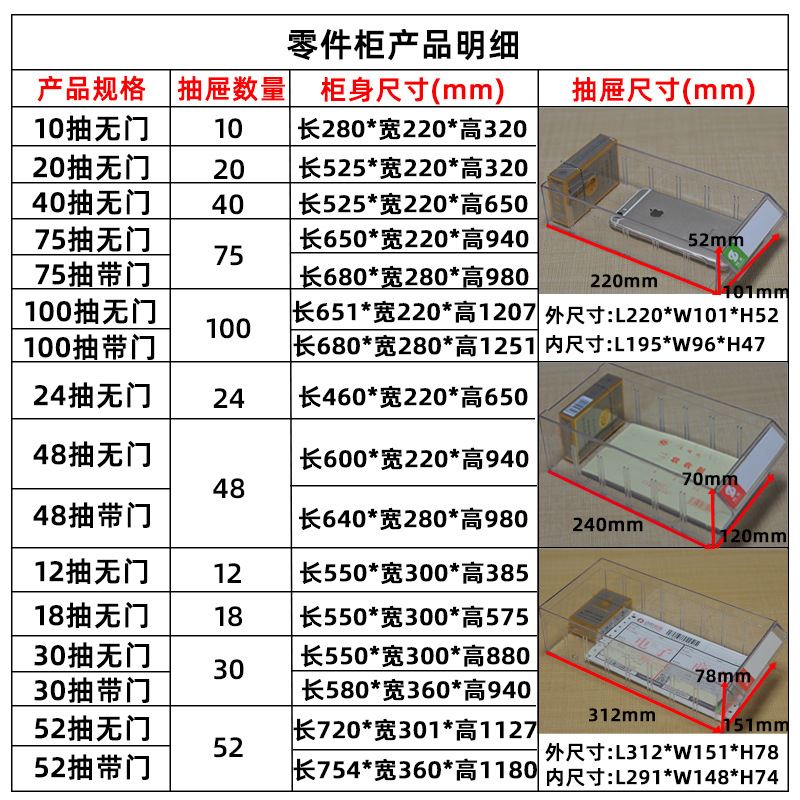 /075/100抽零件柜抽屉五金螺丝柜电子元件柜样品物料工具柜 - 图0