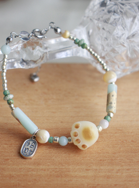 月似弓原创【猫爪】新中式招财纳福清新可爱手作菩提泰银串珠手链