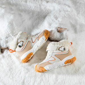史努比童鞋儿童雪地靴女童冬季加绒厚男童低筒棉鞋防水防滑棉靴子