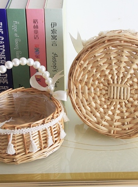 柳编手提花篮手工编织篮子鸡蛋篮婚庆插花篮花童拍照道具公主篮