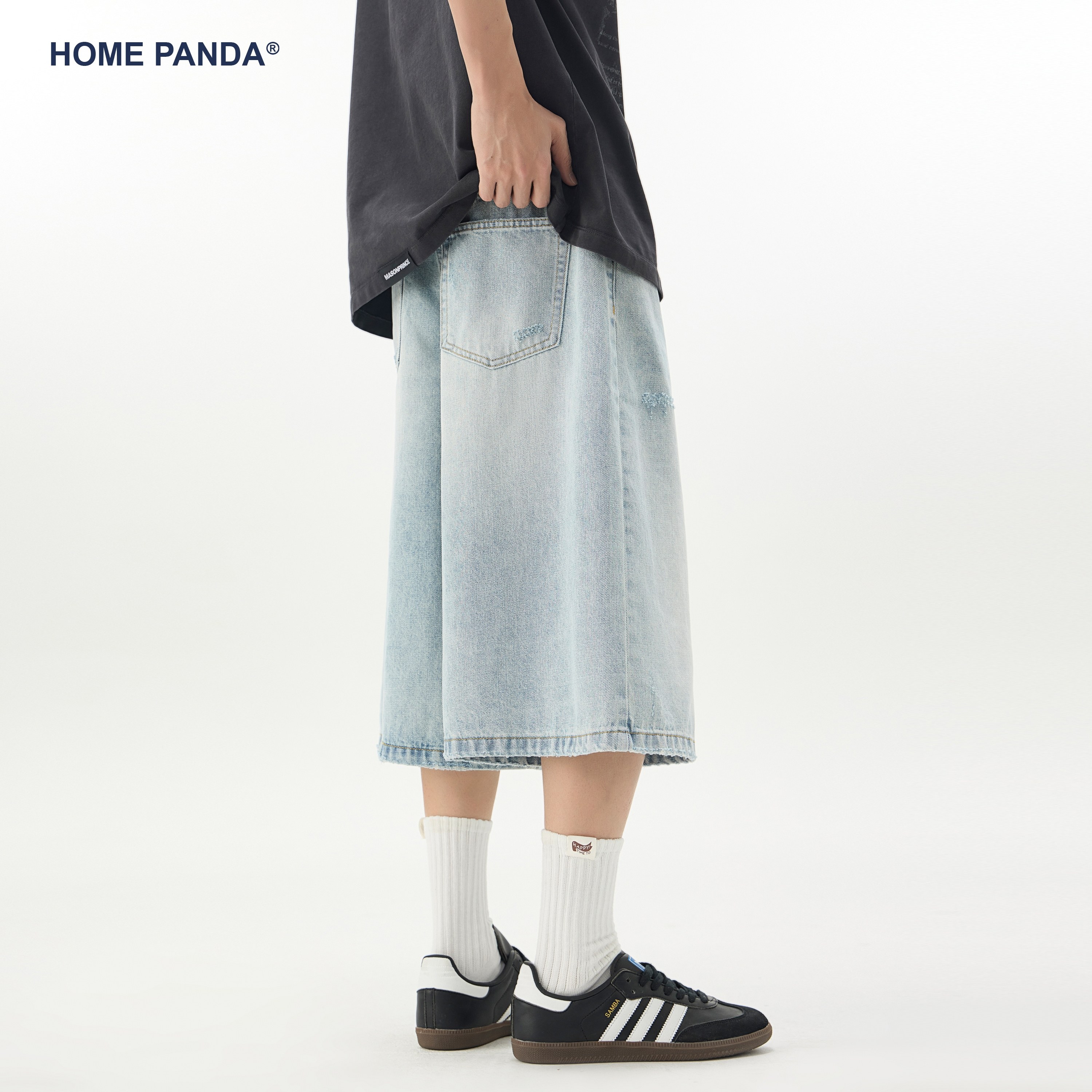 HomePanda浅蓝色牛仔短裤男夏季美式复古vibe休闲七分宽松直筒裤,淘宝优惠券,粉丝福利购,淘宝优惠卷