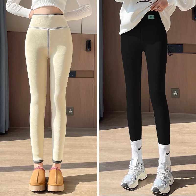 加绒加厚打底裤女秋冬季外穿棉羊羔绒打底裤高腰显瘦保暖纯棉秋裤