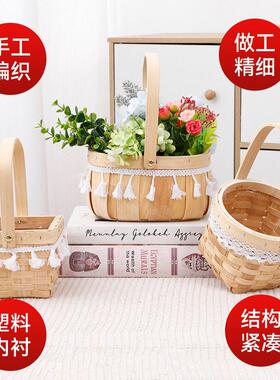 定制源头厂家妇女节编织手提花篮公司礼品教师节母亲节鲜花篮多肉