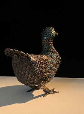 建国初期精工细作纯手工925银花丝烧蓝鸭子摆件